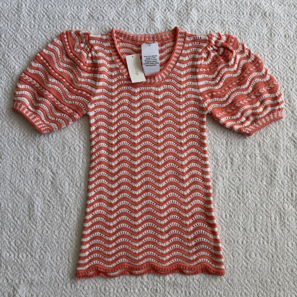 NWT Ella Moss Women's M Chelsea Puffed Short Sleeve Sweater Top Sz XS - Picture 2 of 8